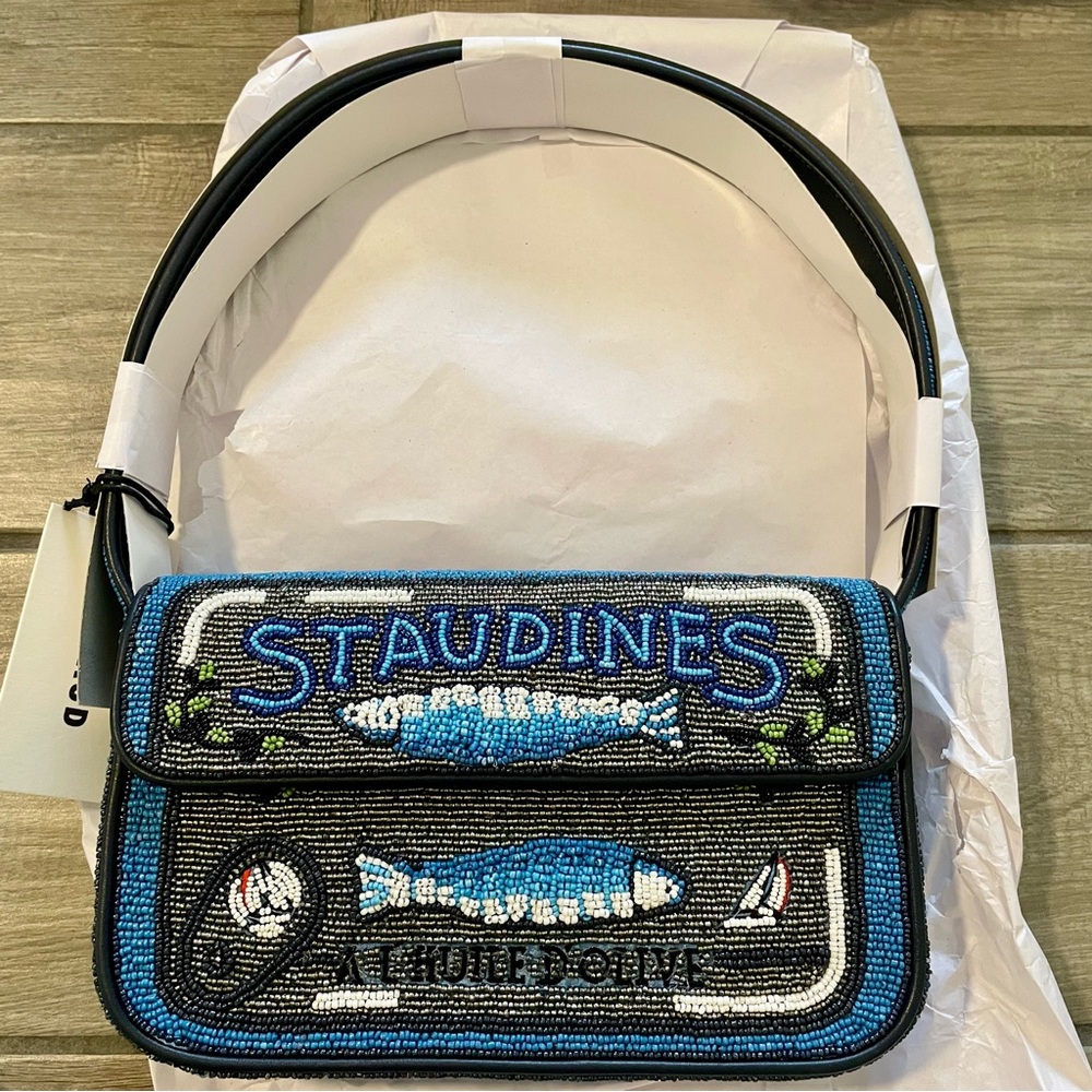 STAUD BEADED TOMMY BAG STAUDINES BLACK BLUE - Picture 5 of 7